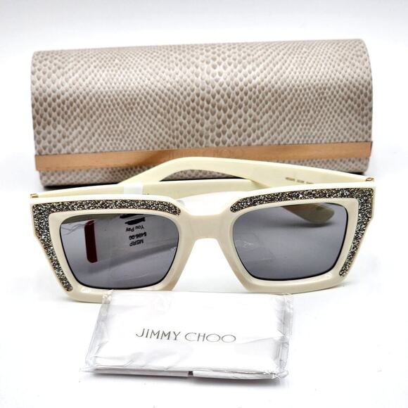 Jimmy Choo 51MM Embellished White/Ivory Rectangle Sunglasses - Picture 8 of 13